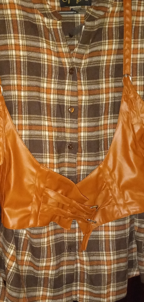 Button down shirt with pu leather corset